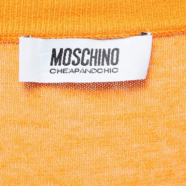 Pre Owned Moschino Cheap & Chic Orange Cartoon Print Knit Short Sleeve Top M