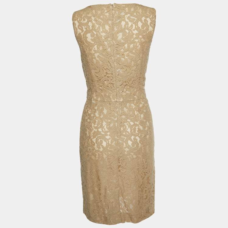 Pre Owned Moschino Cheap and Chic Beige Lack Bow Detail Sleeveless Midi Dress L