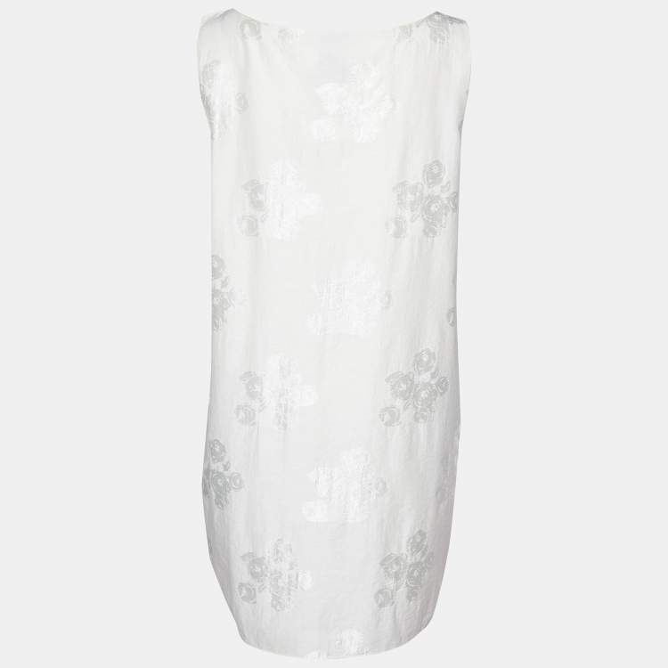 Pre Owned Moschino Cheap and Chic Cream Jacquard Floral Draped Sleeveless Mini Dress L