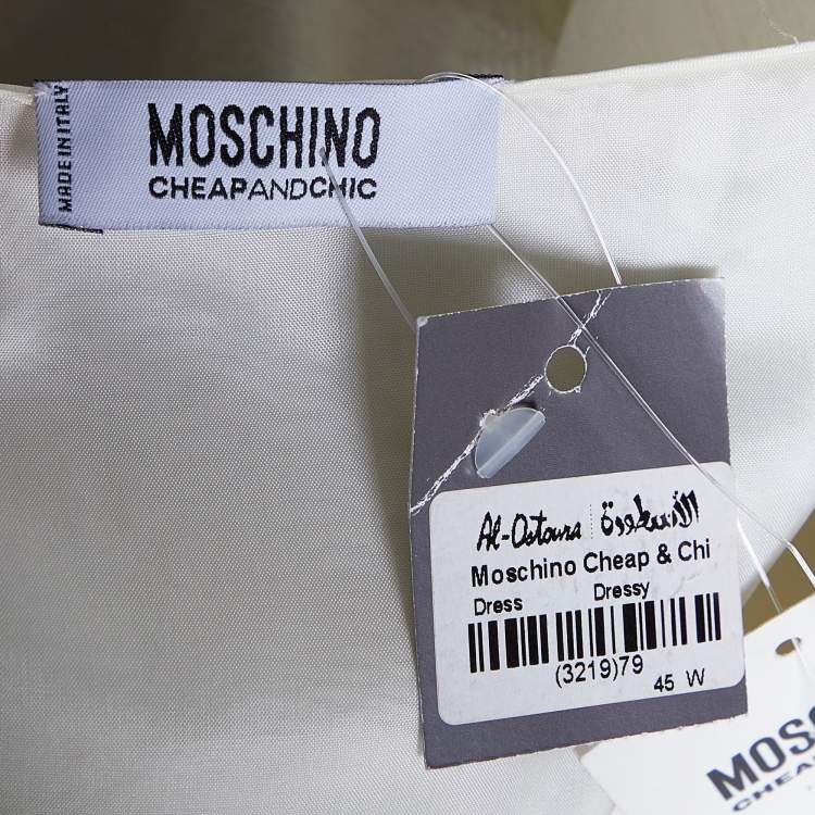 Pre Owned Moschino Cheap and Chic Cream Jacquard Floral Draped Sleeveless Mini Dress L