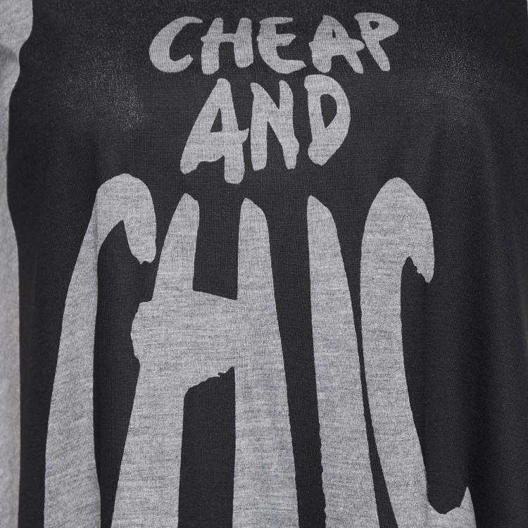 Pre Owned Moschino Cheap and Chic Grey Printed Knit Bow Detail T-shirt M