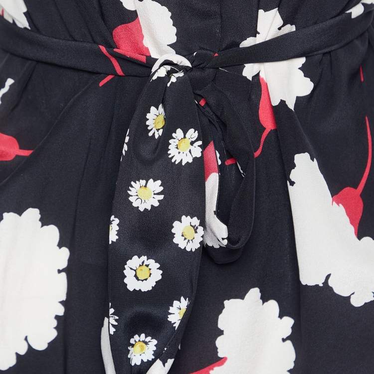 Pre Owned Moschino Cheap and Chic Black Floral Printed Belted Dress M