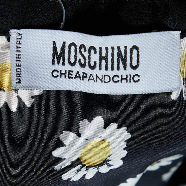 Pre Owned Moschino Cheap and Chic Black Floral Printed Belted Dress M
