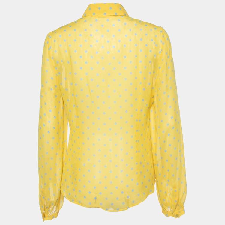 Pre Owned Moschino Cheap and Chic Yellow Polka Dot Printed Silk Shirt L