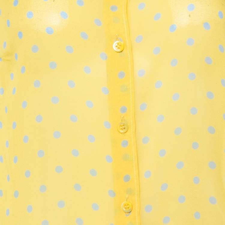 Pre Owned Moschino Cheap and Chic Yellow Polka Dot Printed Silk Shirt L