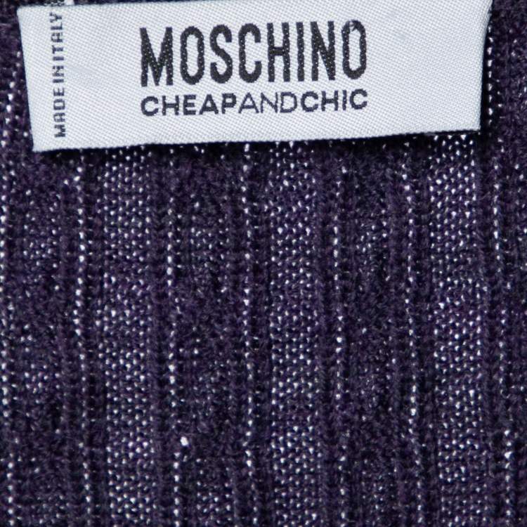 Pre Owned Moschino Cheap and Chic Purple Knit & Floral Lurex jacquard Mini Dress M
