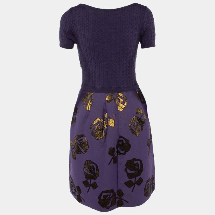 Pre Owned Moschino Cheap and Chic Purple Knit & Floral Lurex jacquard Mini Dress M