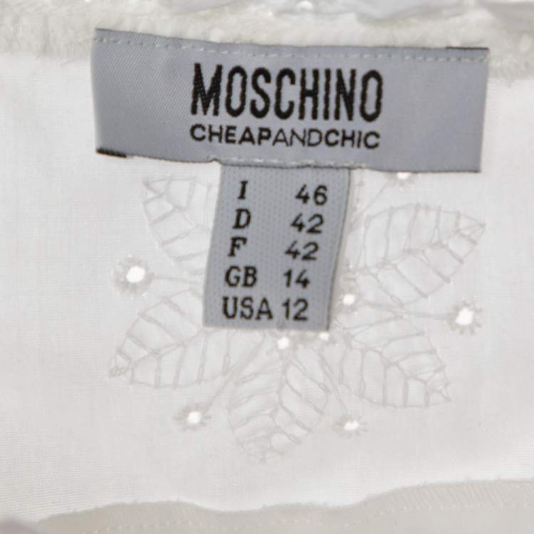 Pre Owned Moschino Cheap and Chic White Embroidered Cotton Mini Dress L