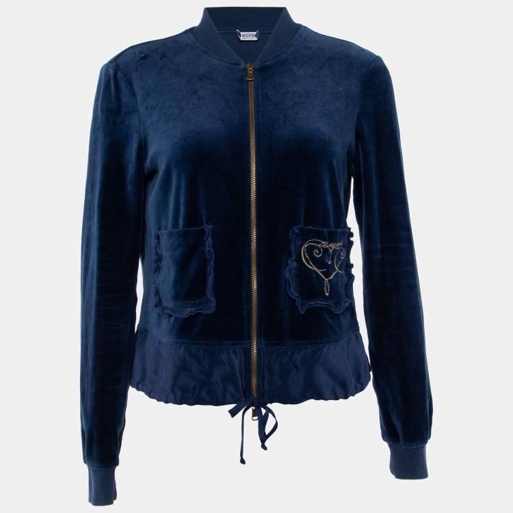 Moschino Cheap and Chic Navy Blue Velvet Zip Front Jacket M Moschino Cheap and Chic TLC