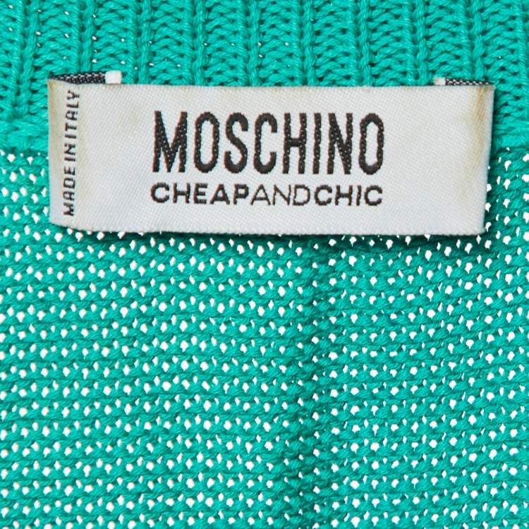 Pre Owned Moschino Cheap & Chic Green Beaded Detail Cardigan L