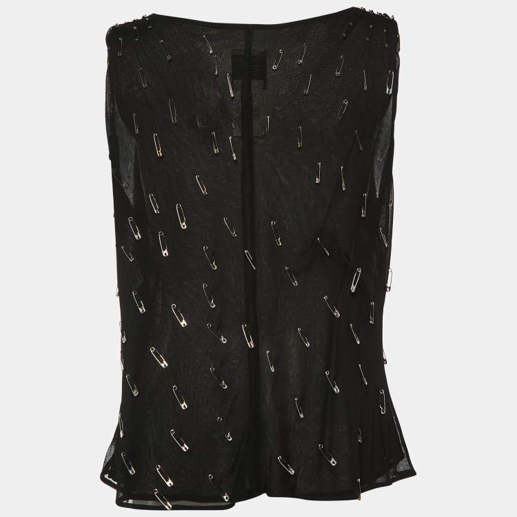 Pre Owned Moschino Cheap and Chic Black Pinned Rayon Sleeveless Blouse M