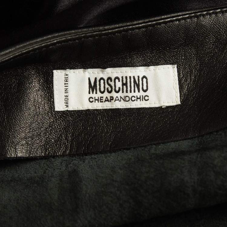 Pre Owned Moschino Cheap and Chic Black Studded Satin & Faux Leather Maxi Skirt M 