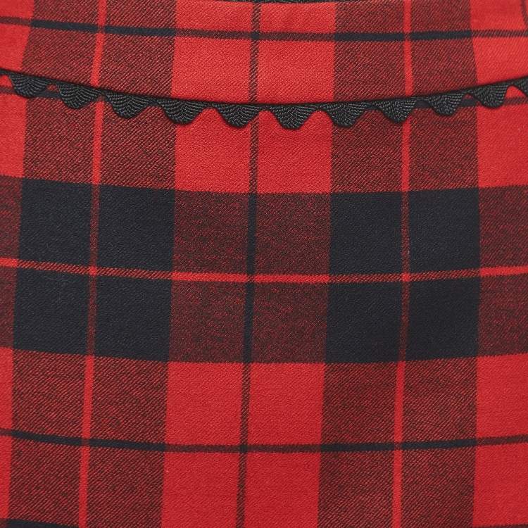 Pre Owned Moschino Cheap and Chic Red Checked Wool Mini Skirt S