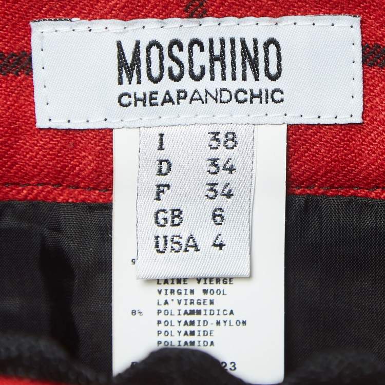 Pre Owned Moschino Cheap and Chic Red Checked Wool Mini Skirt S