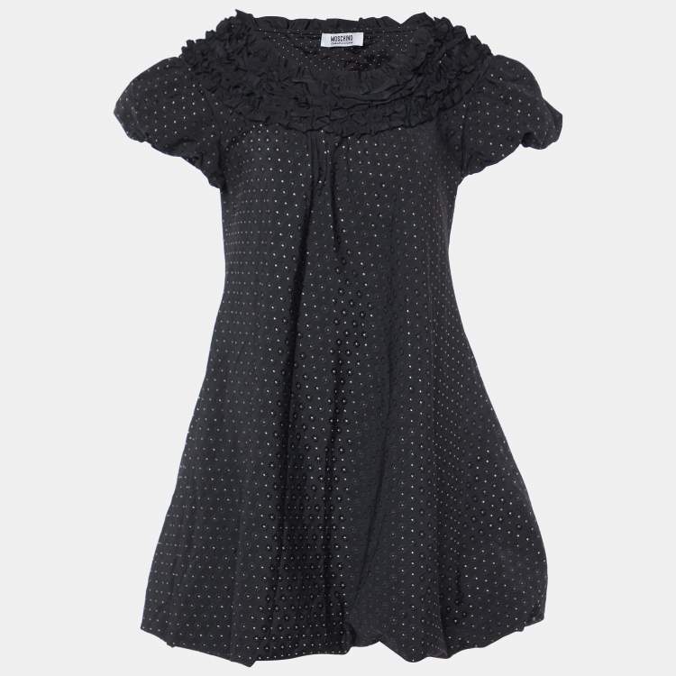 Pre Owned Moschino Cheap and Chic Black Floral Pattern Wool Blend Mini Dress S