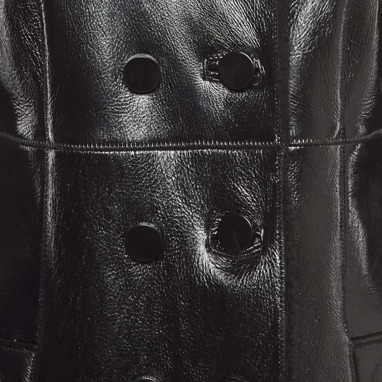 Pre Owned Moschino Cheap and Chic Black Sheepskin Leather Double Breasted Mid-length Coat M
