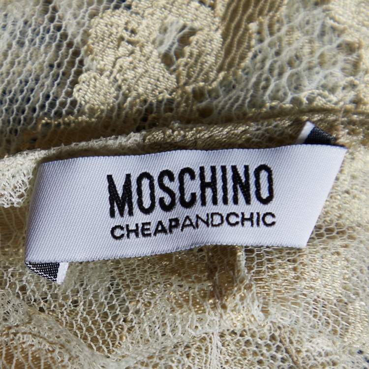 Pre Owned Moschino Cheap and Chic Gold Floral Lace Half Sleeve Top S