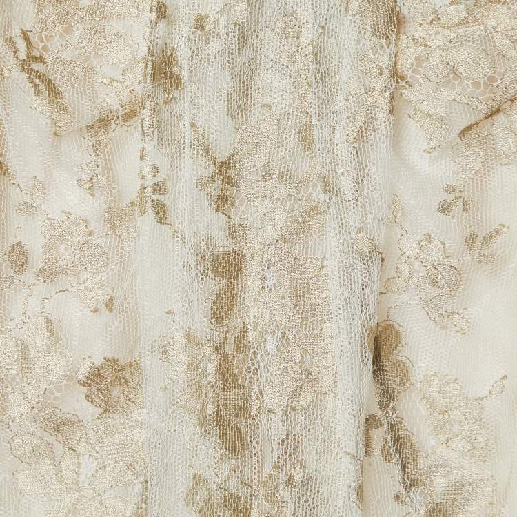 Pre Owned Moschino Cheap and Chic Gold Floral Lace Half Sleeve Top S