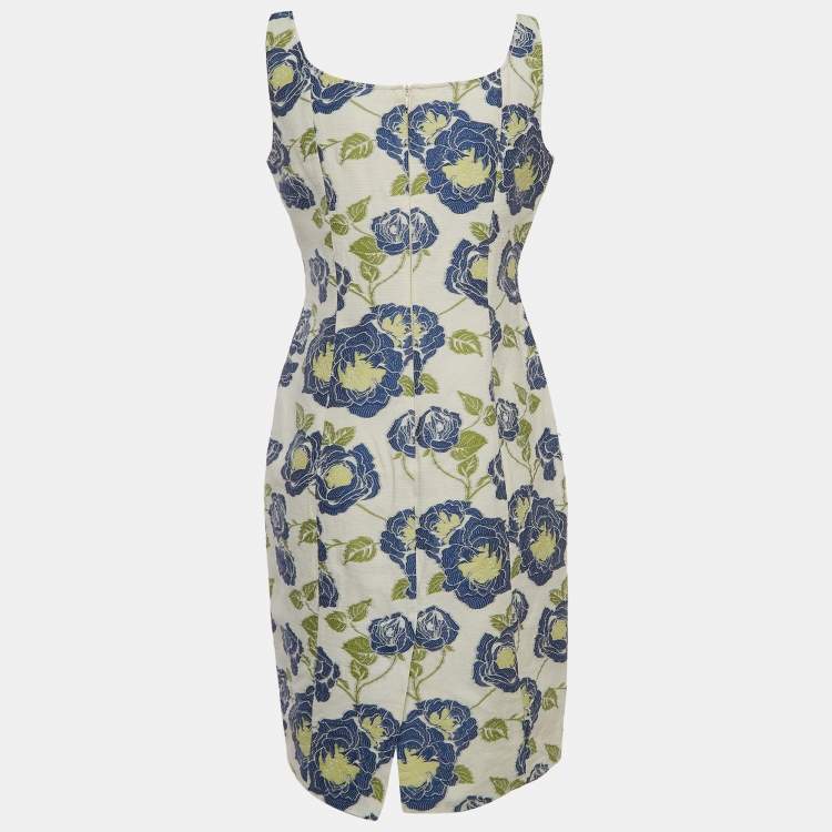 Pre Owned Moschino Cheap and Chic Vintage White Floral Cotton Blend Jacquard Mini Dress M