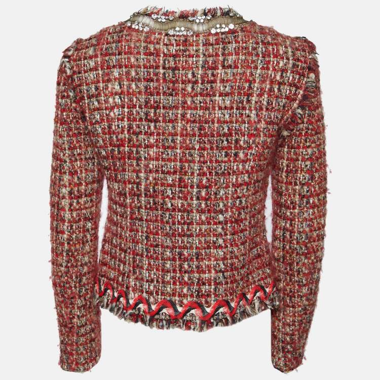 Pre Owned Moschino Cheap and Chic Red Tweed Embellished Jacket M