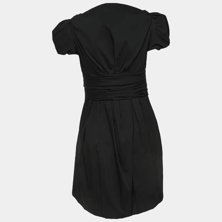 Pre Owned Moschino Cheap and Chic Black Pleated Cotton V-Neck Mini Dress M
