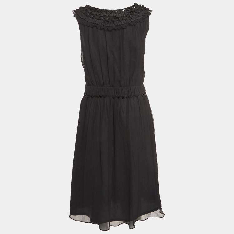 Pre Owned Moschino Cheap and Chic Vintage Black Metal Embellished Neck Silk Midi Dress M