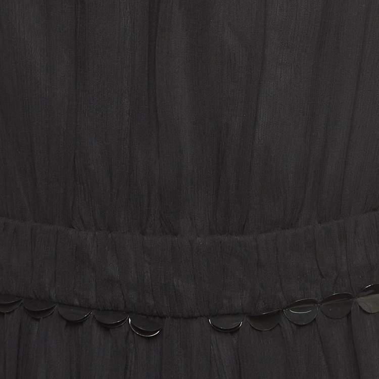 Pre Owned Moschino Cheap and Chic Vintage Black Metal Embellished Neck Silk Midi Dress M