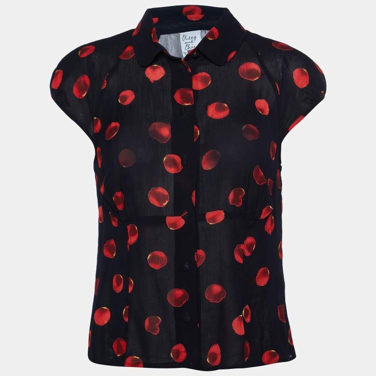Pre Owned Moschino Cheap and Chic Black Printed Crepe Button Front Top L