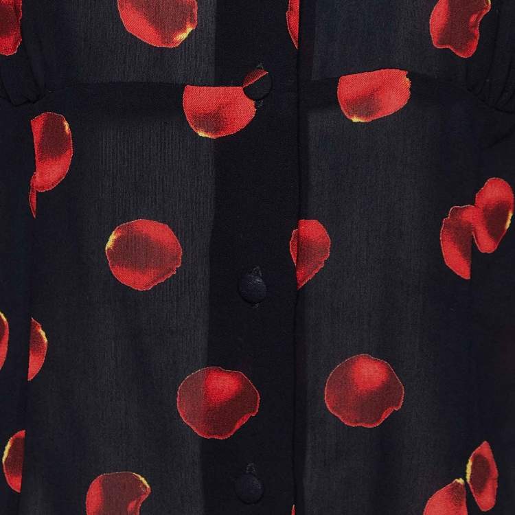 Pre Owned Moschino Cheap and Chic Black Printed Crepe Button Front Top L