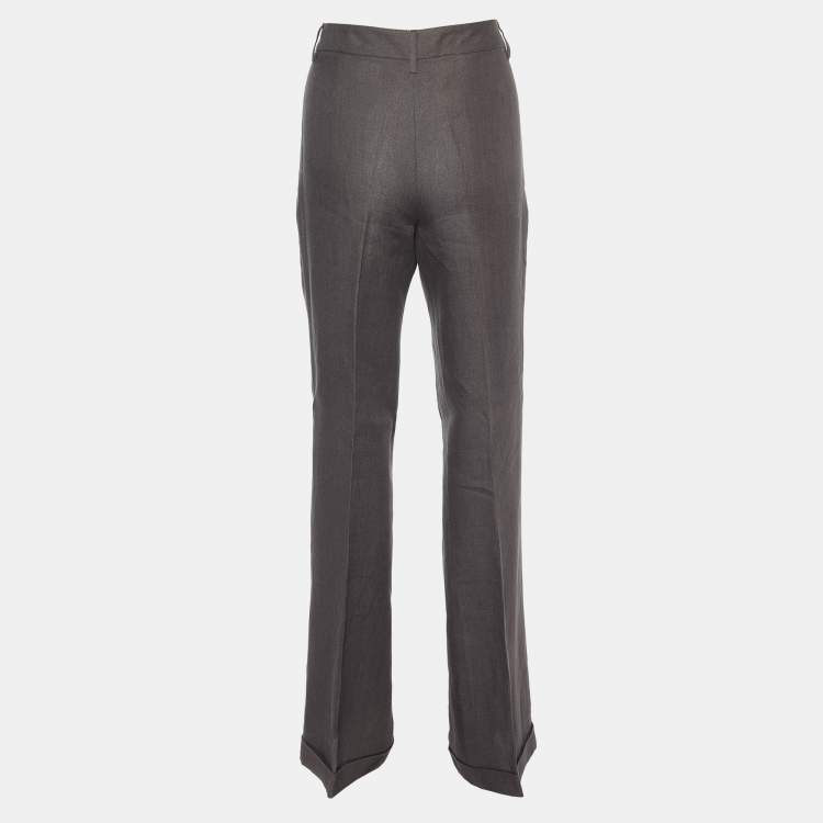 Pre Owned Moschino Cheap and Chic Brown Linen Flared Trousers M