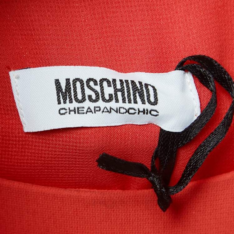 Pre Owned Moschino Cheap and Chic Red Chiffon Corsage Rose Detail Shift Dress S