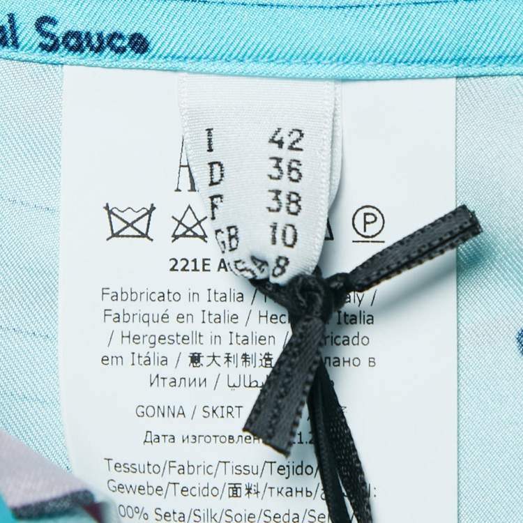 Pre Owned Moschino Couture Blue Drive In Menu Print Silk Pleated Midi Skirt M