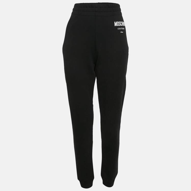 Pre Owned Moschino Couture Black Logo Print Cotton Knit Joggers M