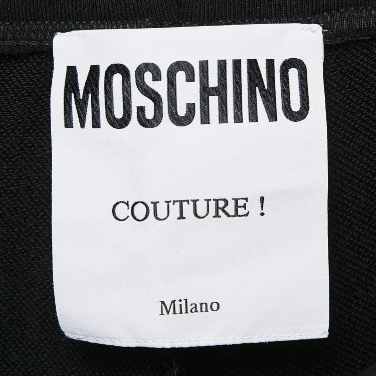 Pre Owned Moschino Couture Black Logo Print Cotton Knit Joggers M