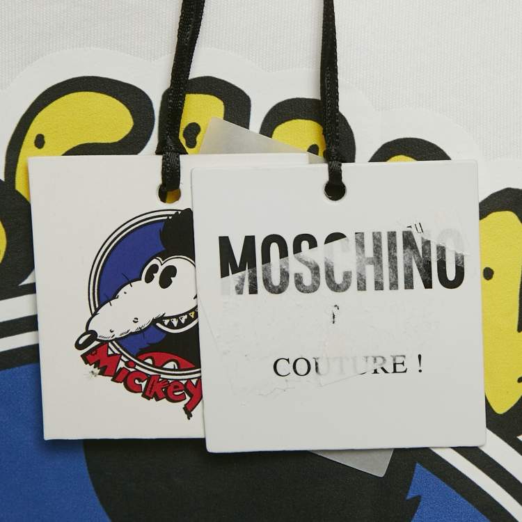 Pre Owned Moschino Couture White Mickey Rat Printed Cotton T-Shirt Dress S