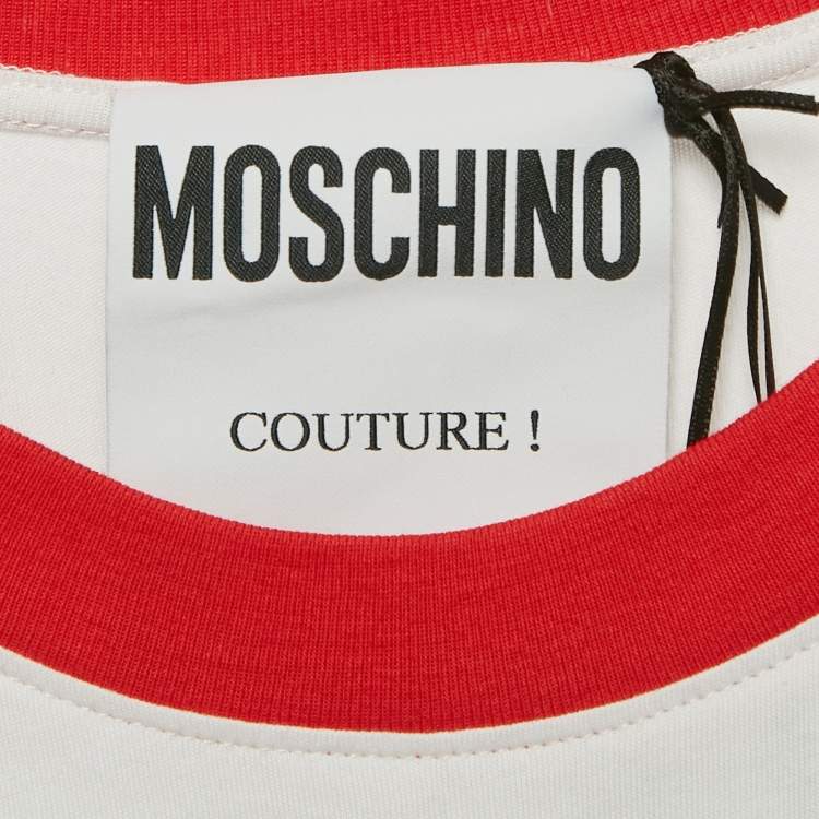 Pre Owned Moschino Couture White Mickey Rat Printed Cotton T-Shirt Dress S