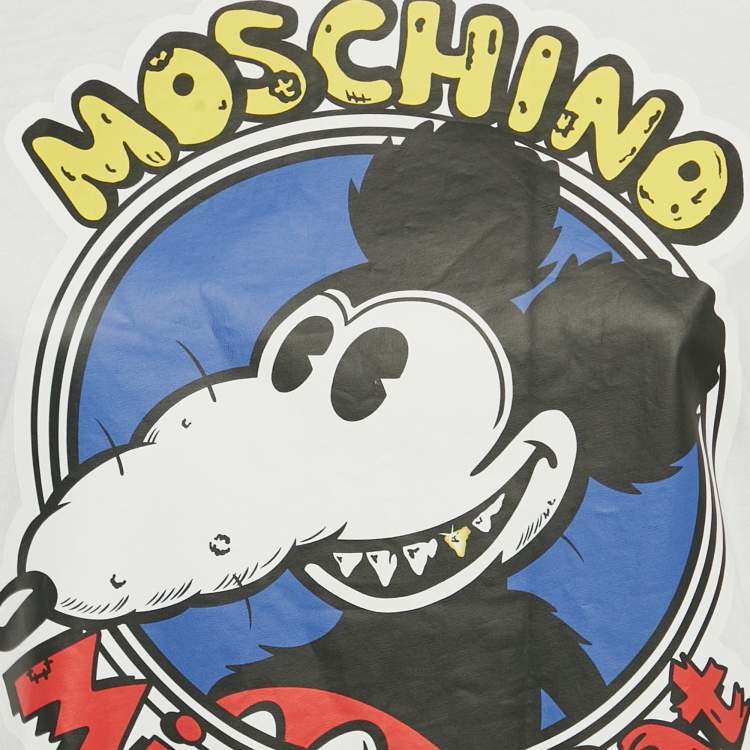 Pre Owned Moschino Couture White Mickey Rat Printed Cotton T-Shirt Dress S