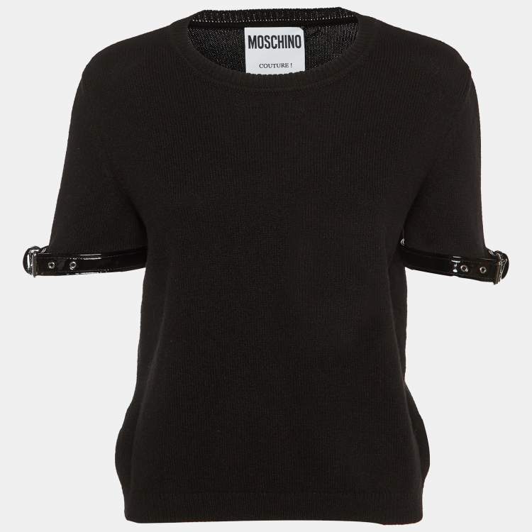 Pre Owned Moschino Couture Black Cashmere Belted Cuff Detail Jumper L