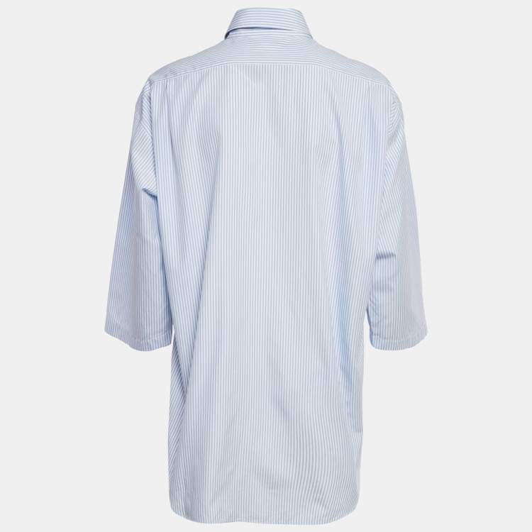 Pre Owned Moschino Couture Blue Striped Cotton Cuffed Pocket Shirt S