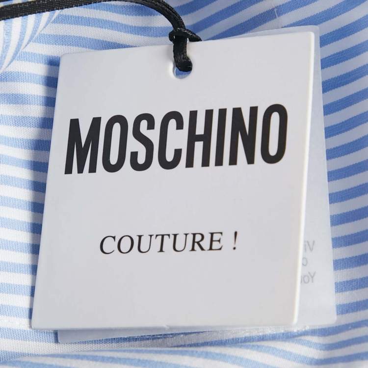 Pre Owned Moschino Couture Blue Striped Cotton Cuffed Pocket Shirt S