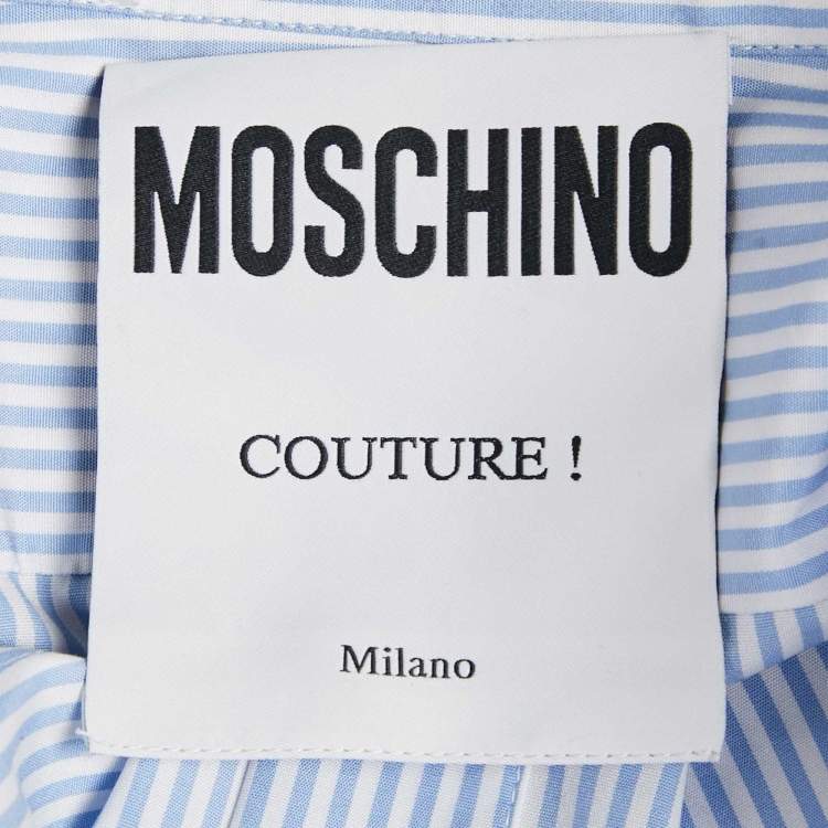 Pre Owned Moschino Couture Blue Striped Cotton Cuffed Pocket Shirt S