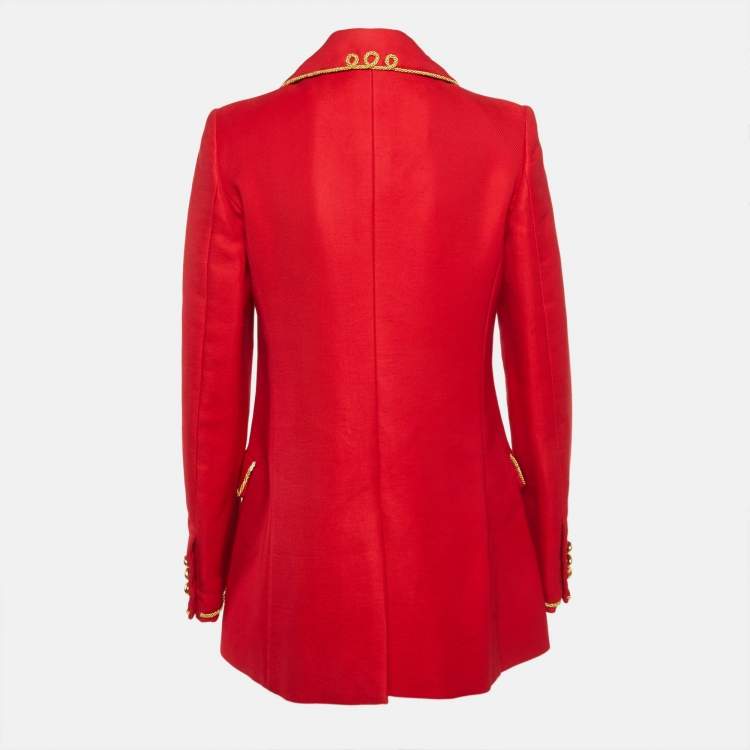 Pre Owned Moschino Couture Red Gabardine Embroidered Blazer M
