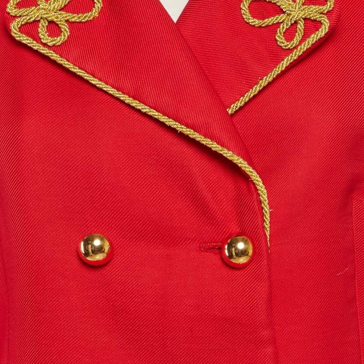 Pre Owned Moschino Couture Red Gabardine Embroidered Blazer M