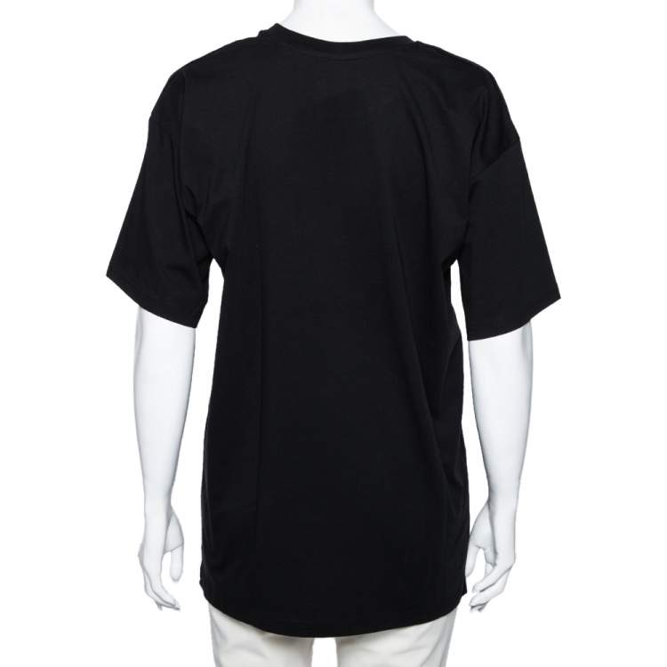 Pre Owned Moschino Couture Black Cotton Logo Embroidered Oversized T-Shirt S