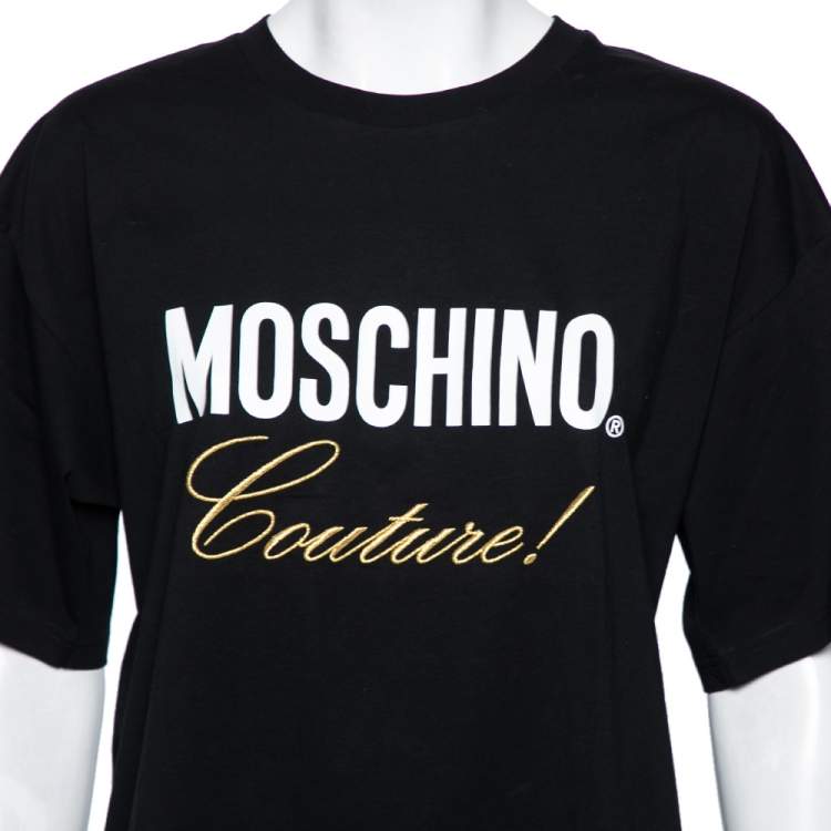 Pre Owned Moschino Couture Black Cotton Logo Embroidered Oversized T-Shirt S