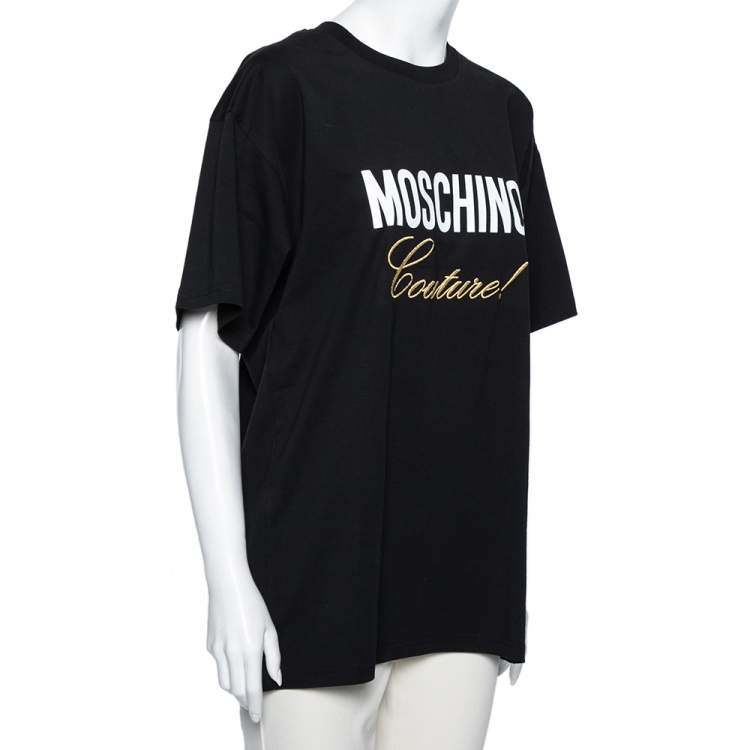 Pre Owned Moschino Couture Black Cotton Logo Embroidered Oversized T-Shirt S