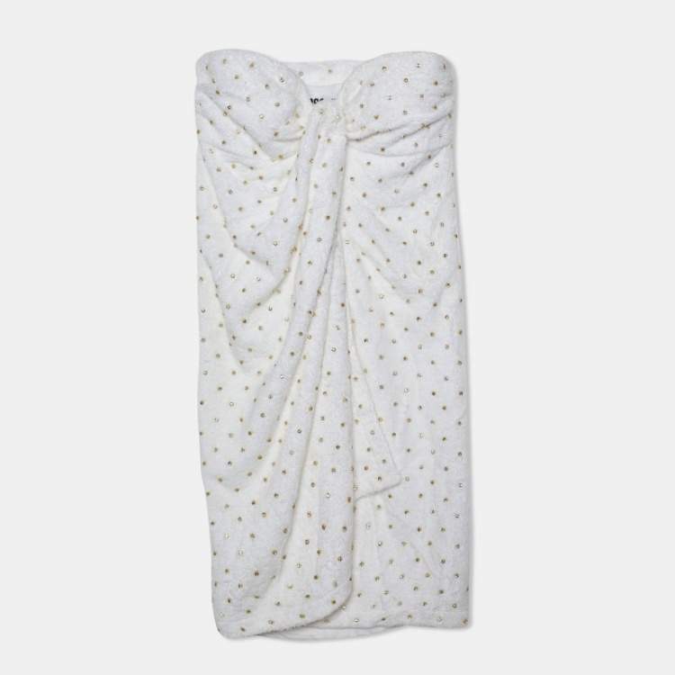 Pre Owned Moschino Couture White Stud Embellished Terry Cotton Strapless Towel Dress S