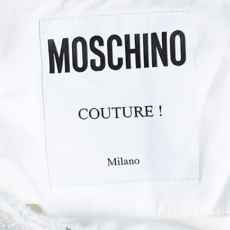 Pre Owned Moschino Couture White Printed Terry Cotton Fringed Towel Wrap Skirt S