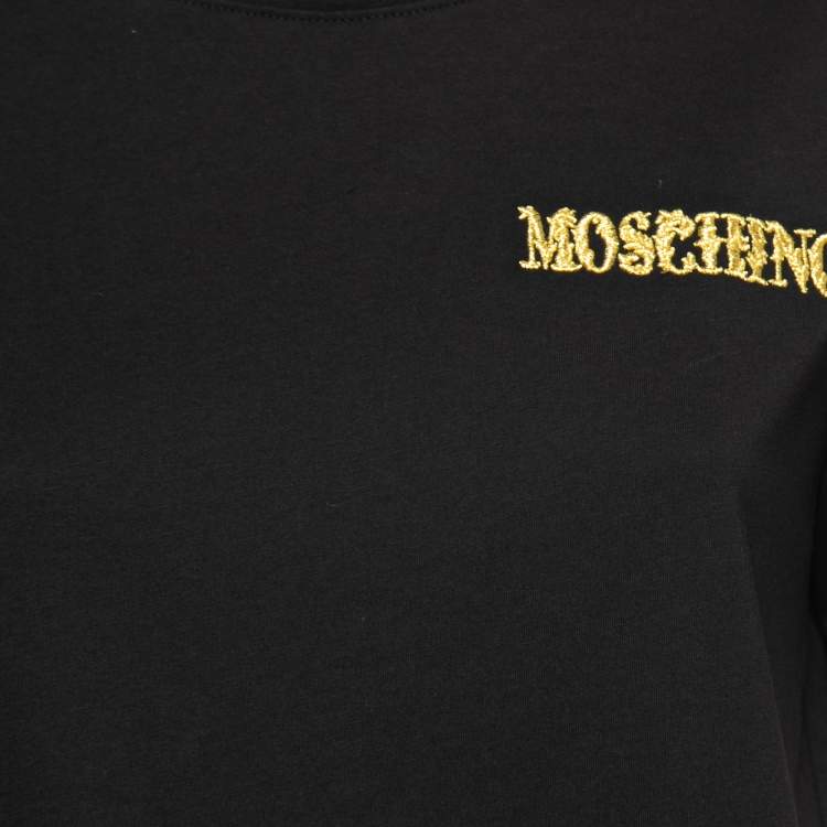 مملوكة مسبقًا Moschino Couture Black Cotton Logo Embroidered Short Sleeve T-Shirt M
