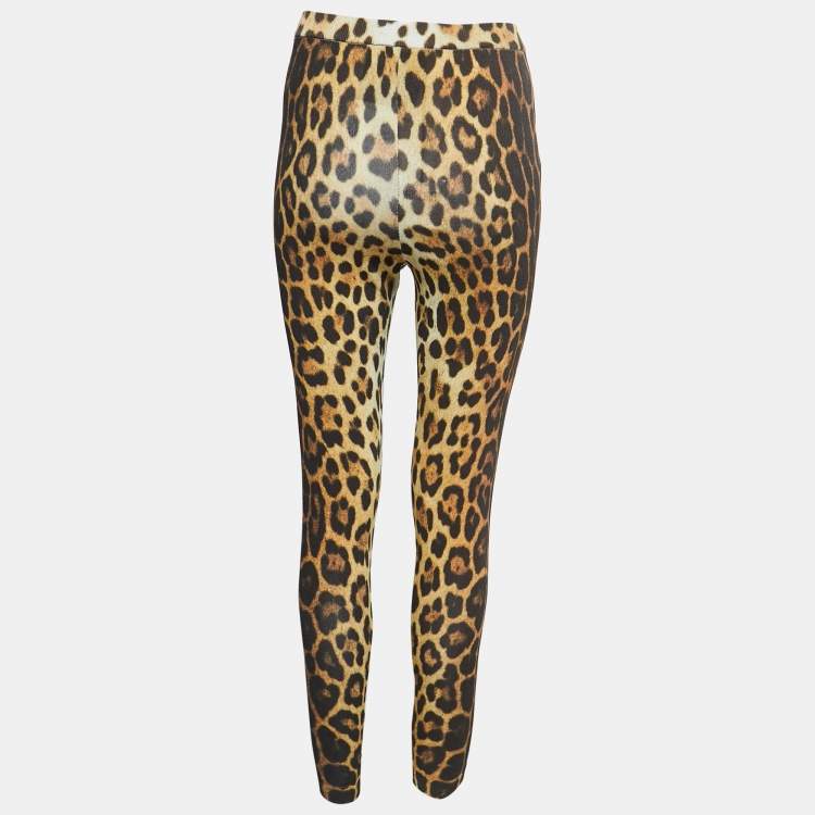 Pre Owned Moschino Couture Yellow Animal Print Knit Leggings M